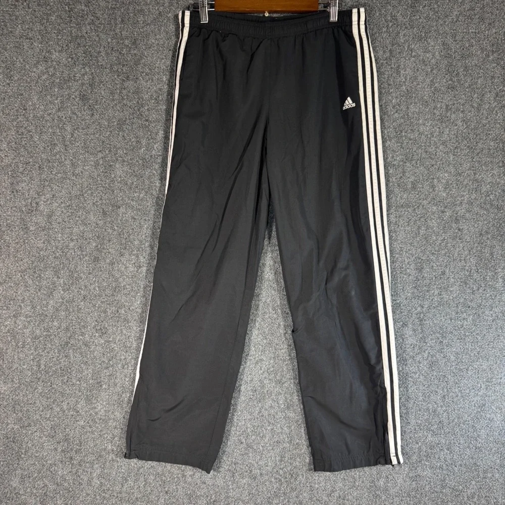 Vintage Adidas Mens Black‎ Track Pants White Stripes Elastic Waist Size M